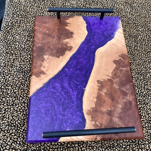 SH184 Charcuterie Board Spalted Maple & Purple Resin $195 at Hunter Wolff Gallery